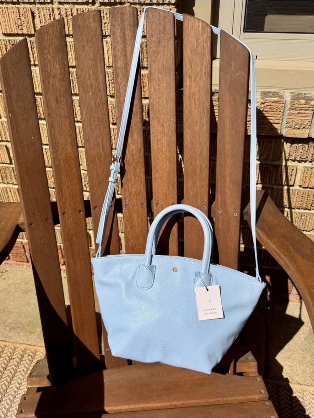 New Lauren Conrad Light Blue Leather Shoulder Tote with Crossbody Strap Brand